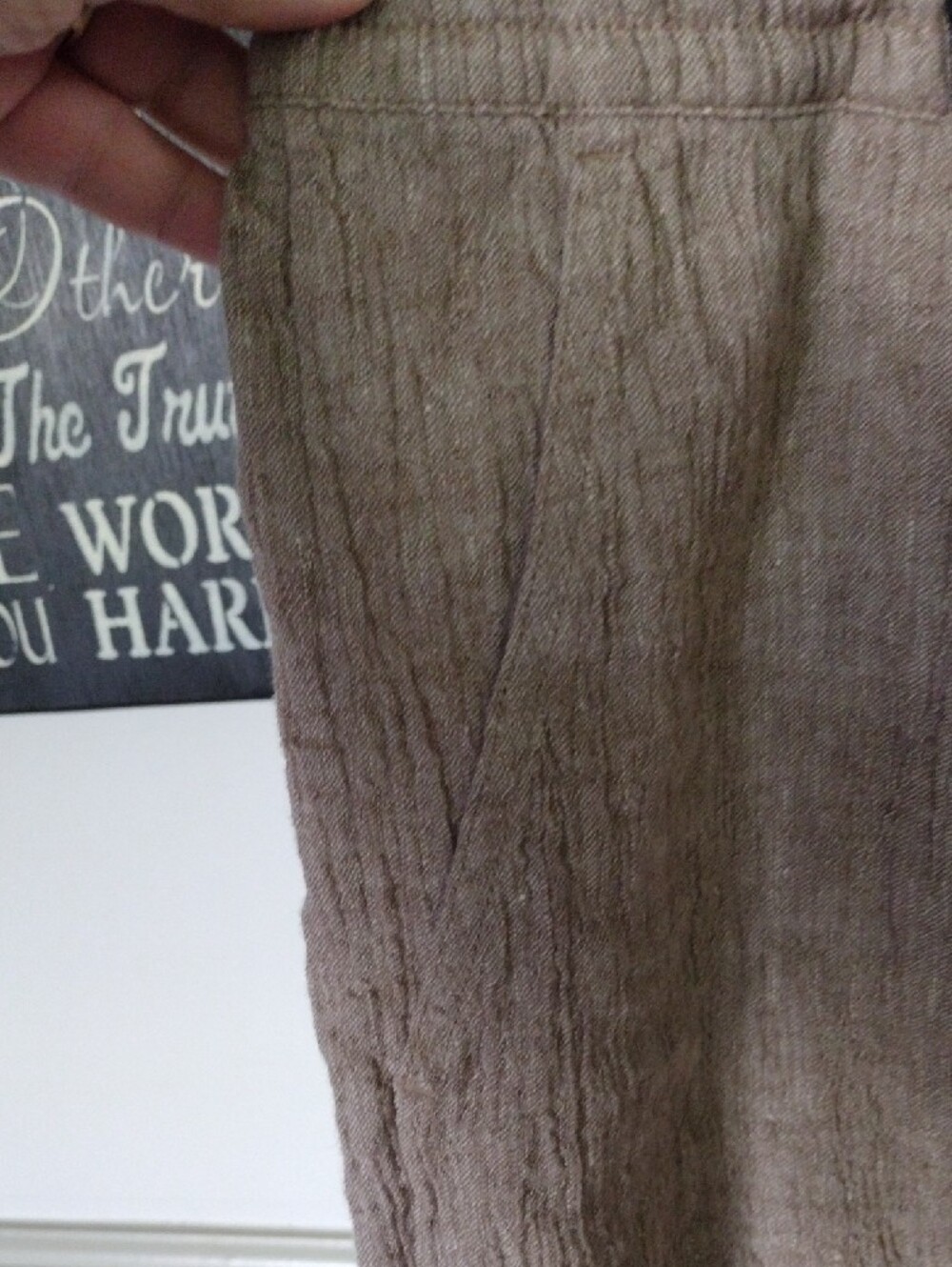 Women's Lightweight Relaxed Linen Blend Wide Leg Capri Pants - Tan Size 2X - Picture 2 of 7